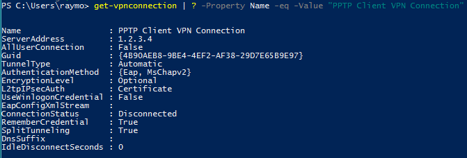 PPTP VPN Connection details with Split Tunnelling