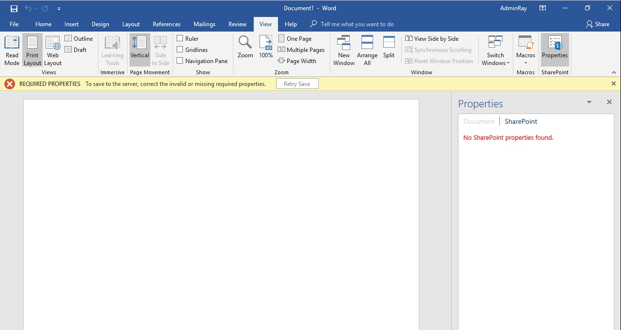 view document properties word desktop app